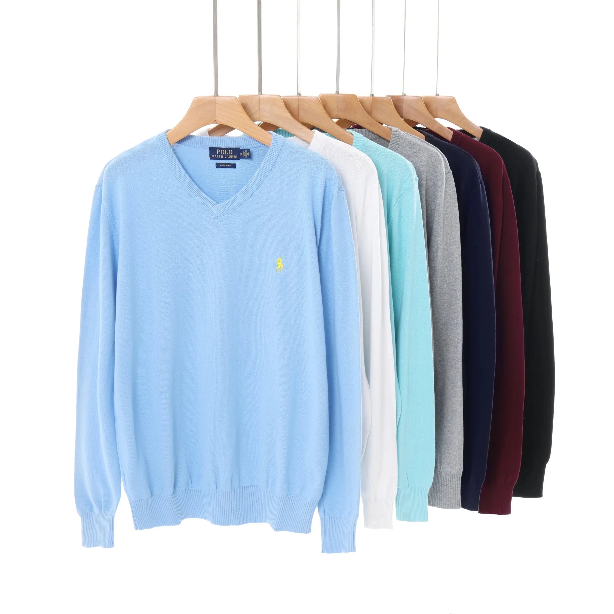 V-neck knitted polo shirt logo embroidered knit tshirt business casual mens   